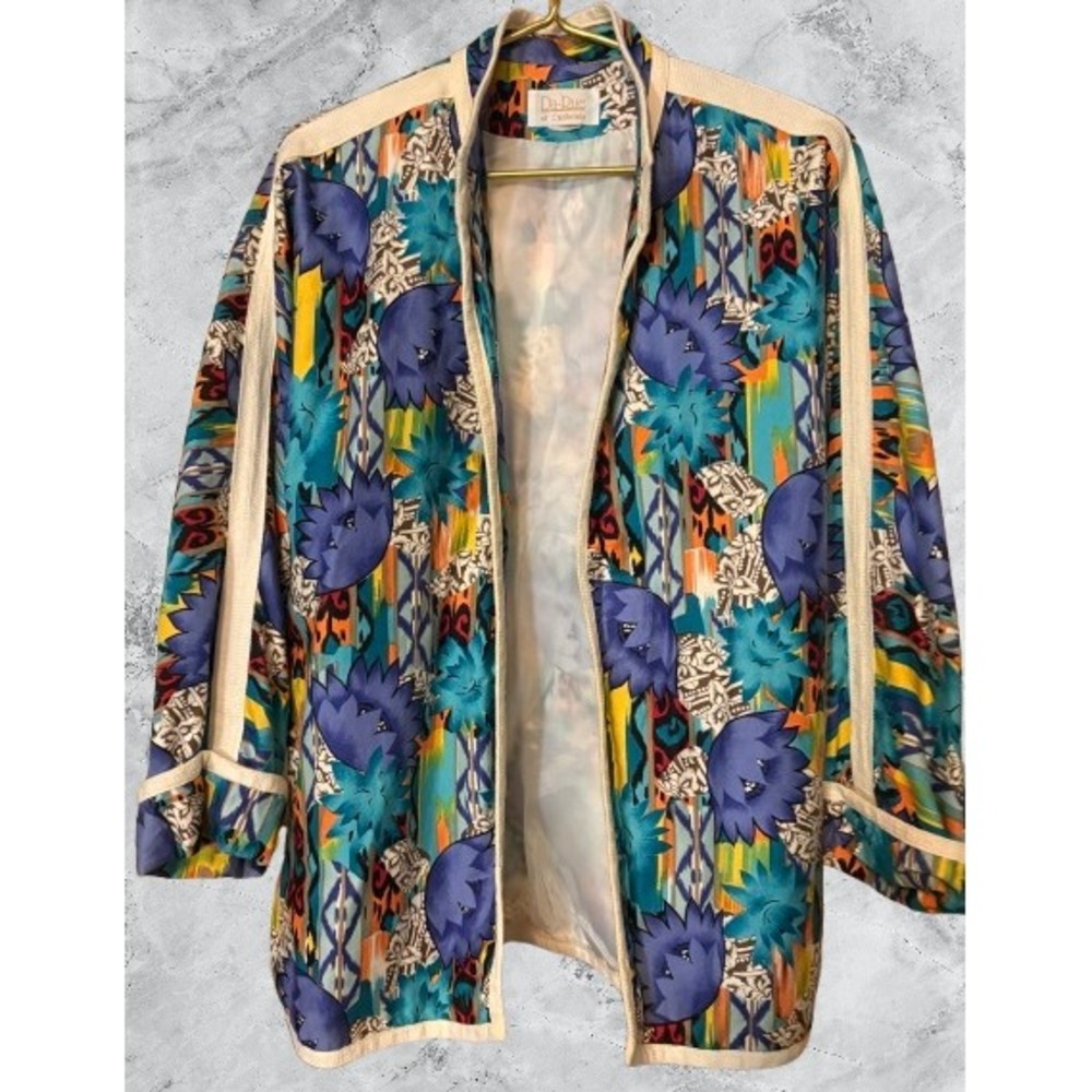 Da-Rue of California Vintage Abstract Floral Cotton Open Front Jacket